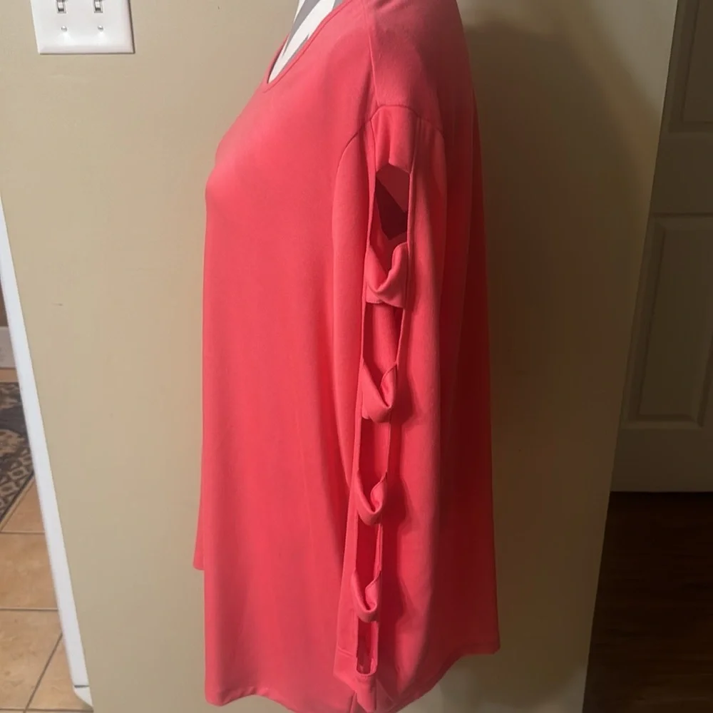 Coral Punch Top by Terra & Sky with Openings in Sleeves - 3X - Picture 3 of 9